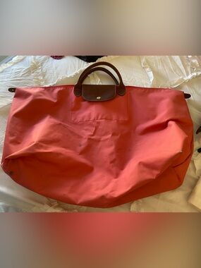 Longchamp Coral XL Travel Tote with Brown Leather Trim